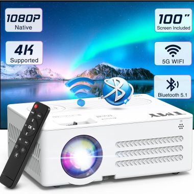 TMY WiFi Bluetooth Native 1080P Projector with 100" Screen, 4K Supported, Portable for Indoor/Outdoor
