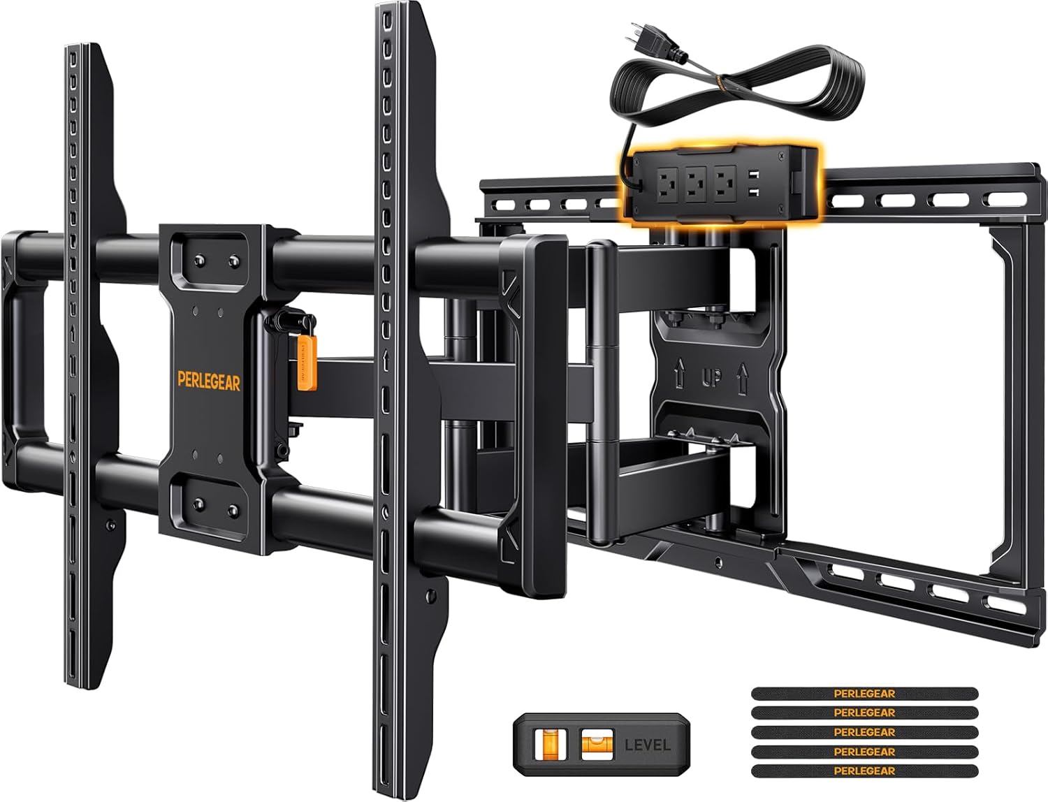 Perlegear Full Motion TV Wall Mount for 42-90 Inch TVs, 150 lbs Capacity, Swivel Tilt Extension, Max VESA 600x400mm, Wood Stud Mount
