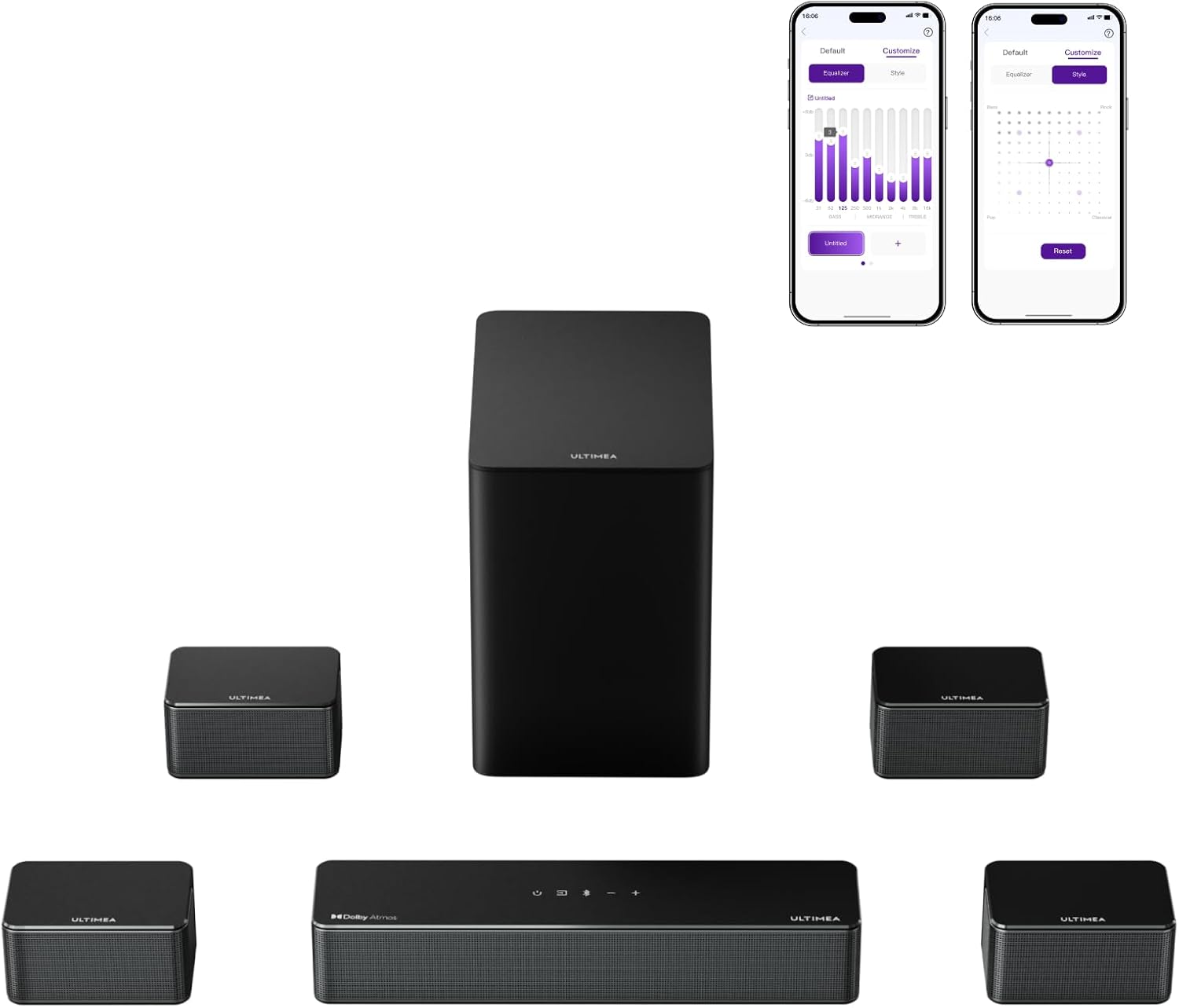 ULTIMEA Poseidon D80 460W 7.1 Surround Sound System with Dolby Atmos, 6.5" Subwoofer, 4 Wired Speakers, APP Control, 2025 Upgrade