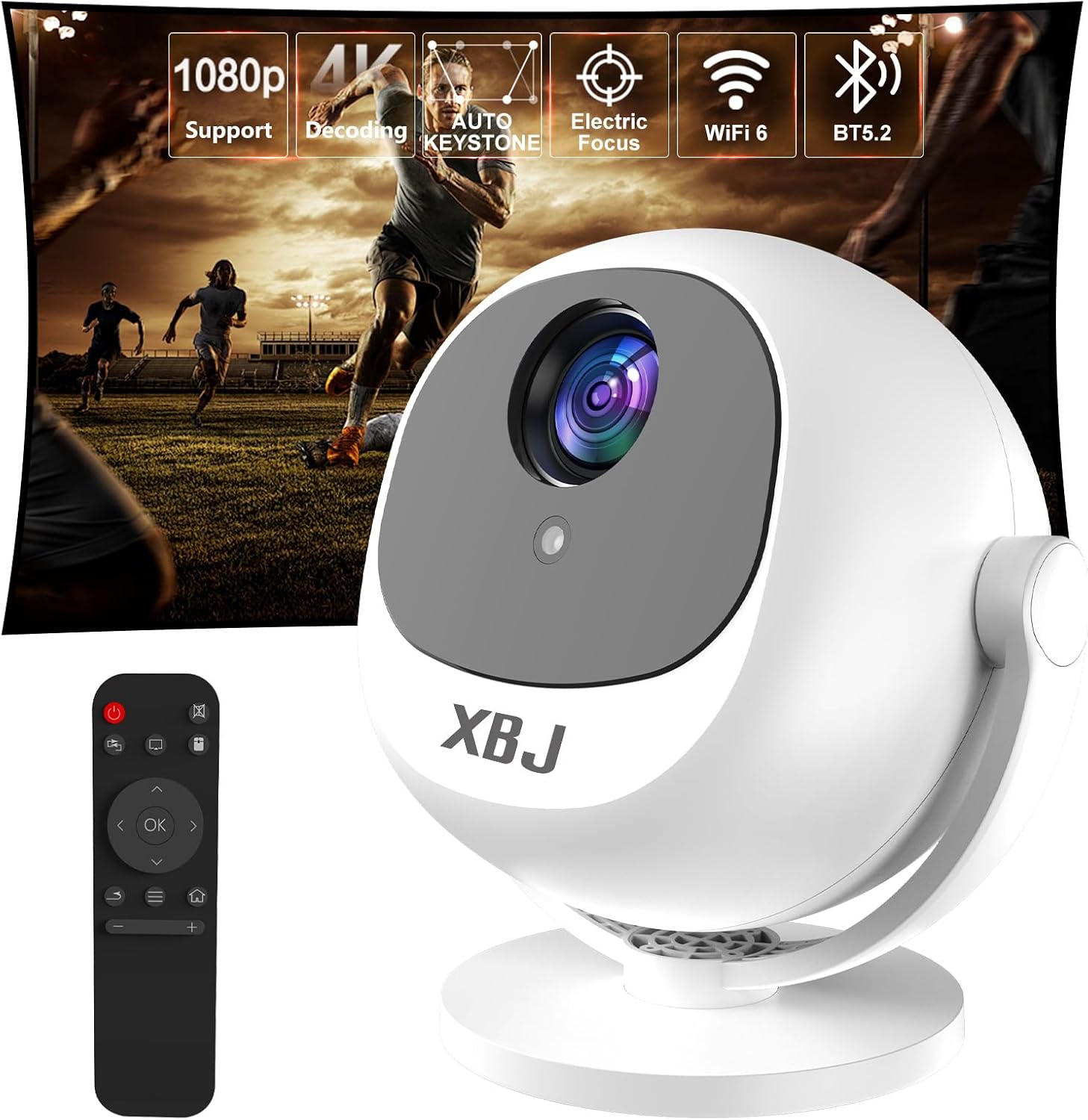 360° Rotatable Mini Smart Portable Projector Wifi Bluetooth 1080P White Electric Focus