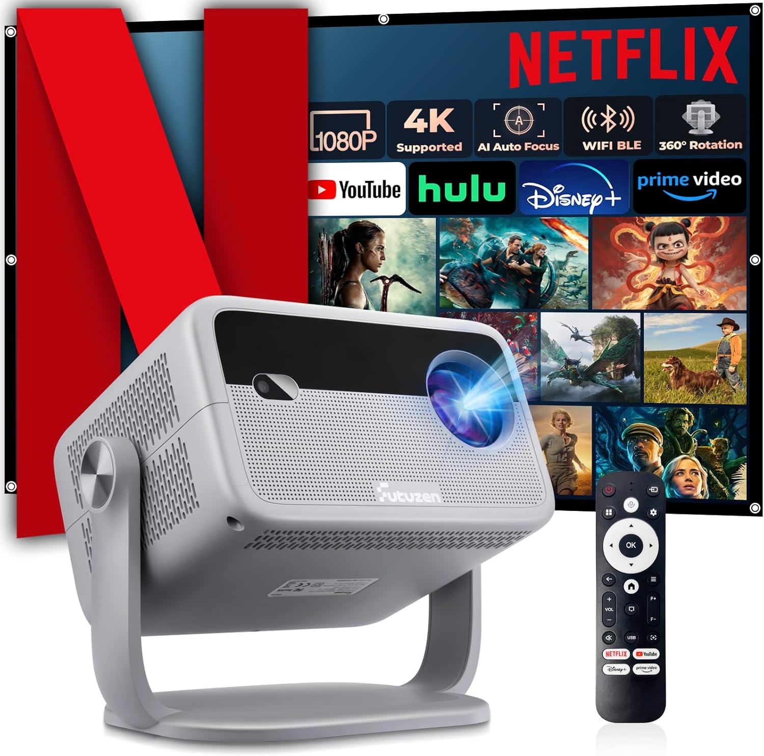 600 ANSI 4K Supported Outdoor Smart Projector Native 1080P WiFi6 Bluetooth 150" Display