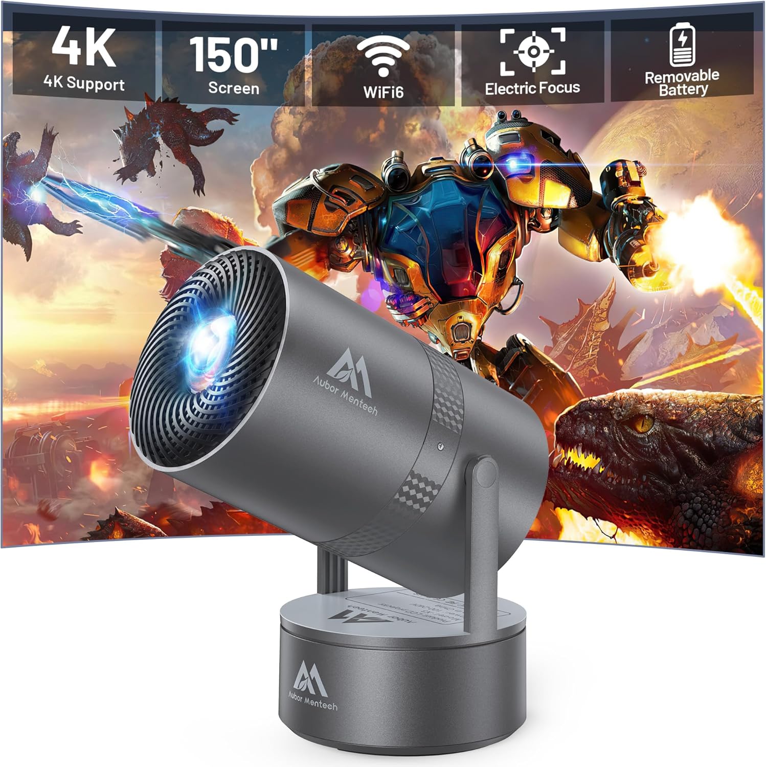Rechargeable Portable Smart Mini Projector WiFi Bluetooth 1080P Supported 270° Rotatable Electric Focus Auto Keystone Outdoor Movie