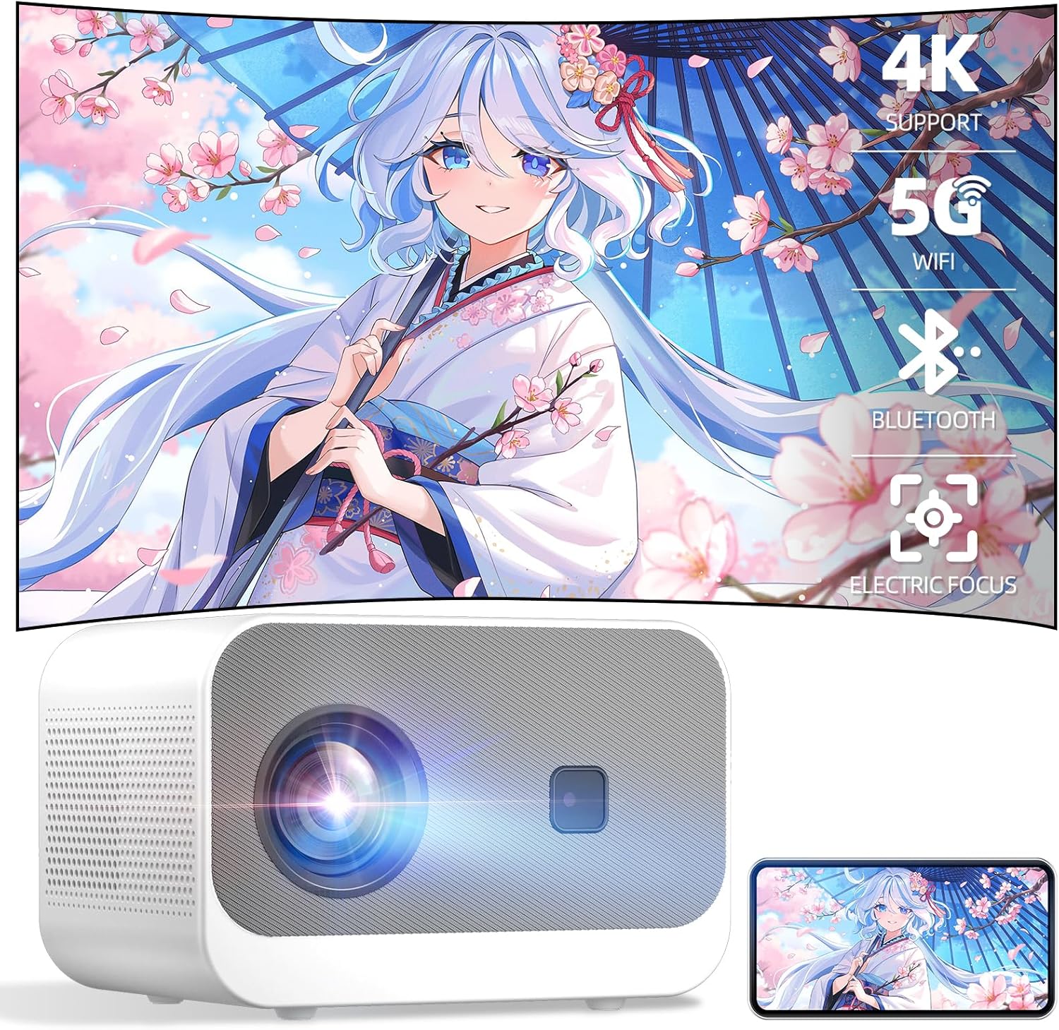 Portable Outdoor WiFi Bluetooth Mini Projector 20000lm 4K Native 1080P FHD Max 300 Display