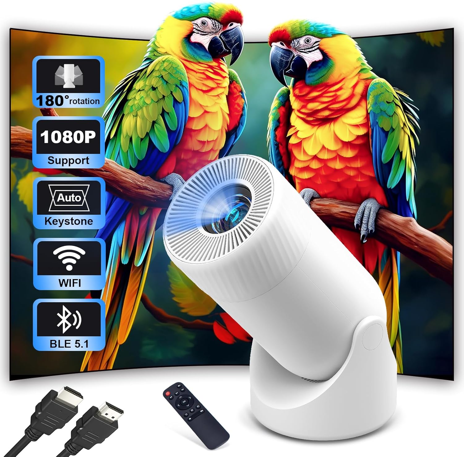 Portable Mini Projector WiFi 6 Bluetooth 4K 1080P Support 200'' Auto Keystone