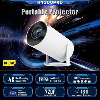 Mini Portable 4K 1080P Full HD Projector with Android 11, 5G WiFi6, BT5.0, 180° Rotation