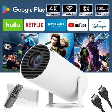 Android 11 1080P Home Theater Projector 300 ANSI 4K Support 30-130 Inch Display