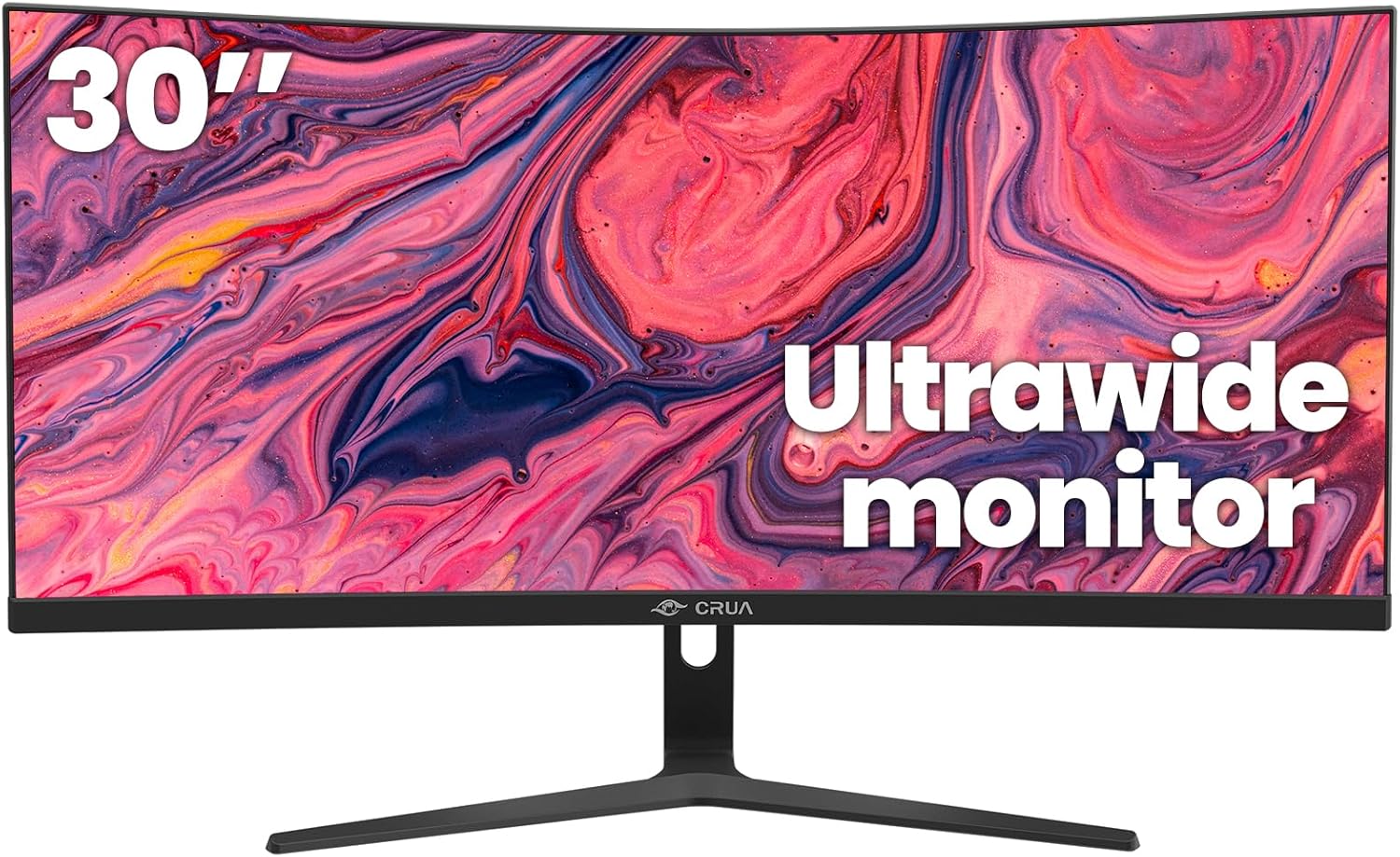 CRUA 30 Inch Ultrawide Curved 21:9 WFHD 100Hz VA Computer Monitor Black