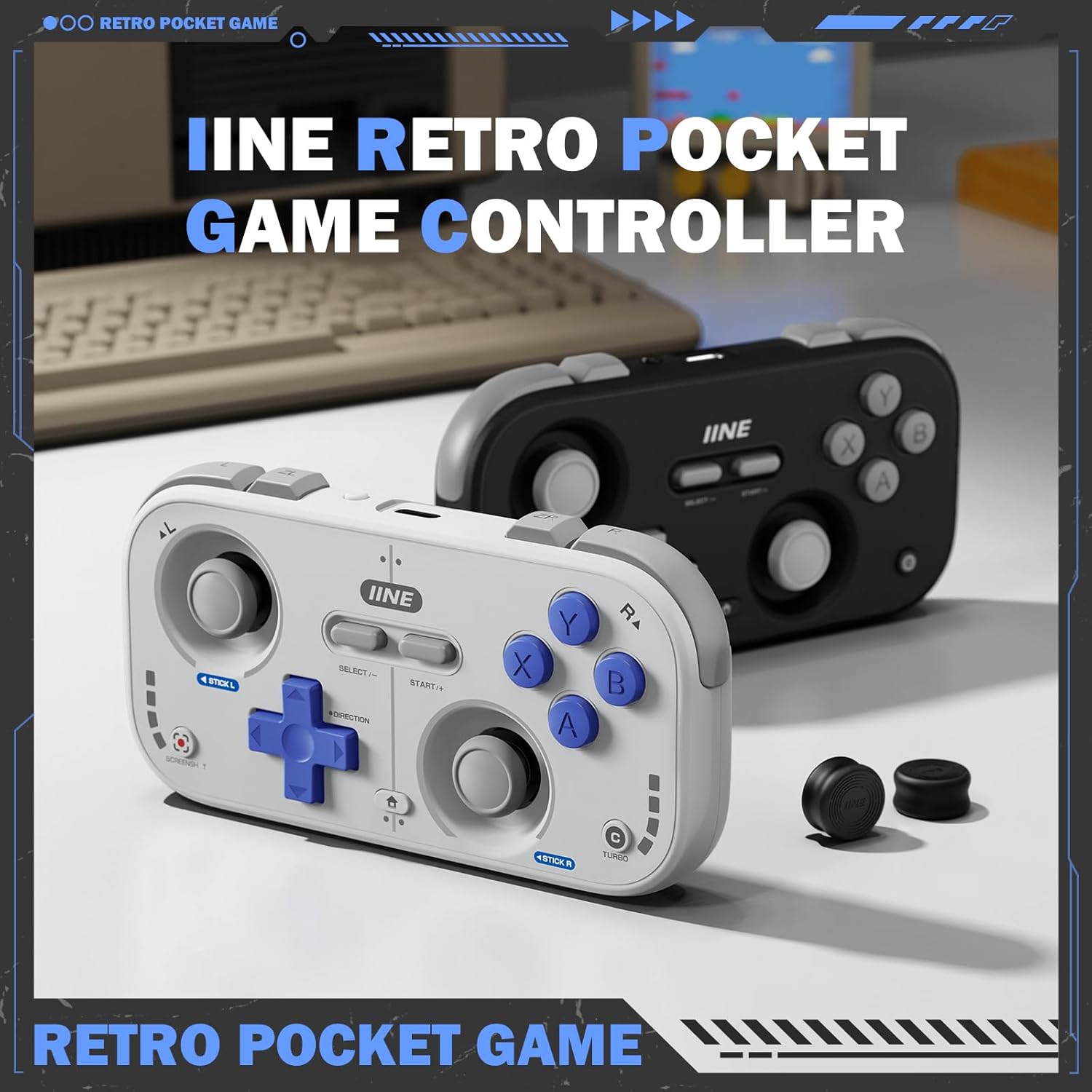 IINE Retro Pocket Wireless Game Controller Grey 1000Hz Polling Rate Hall Effect Joysticks - Image 2