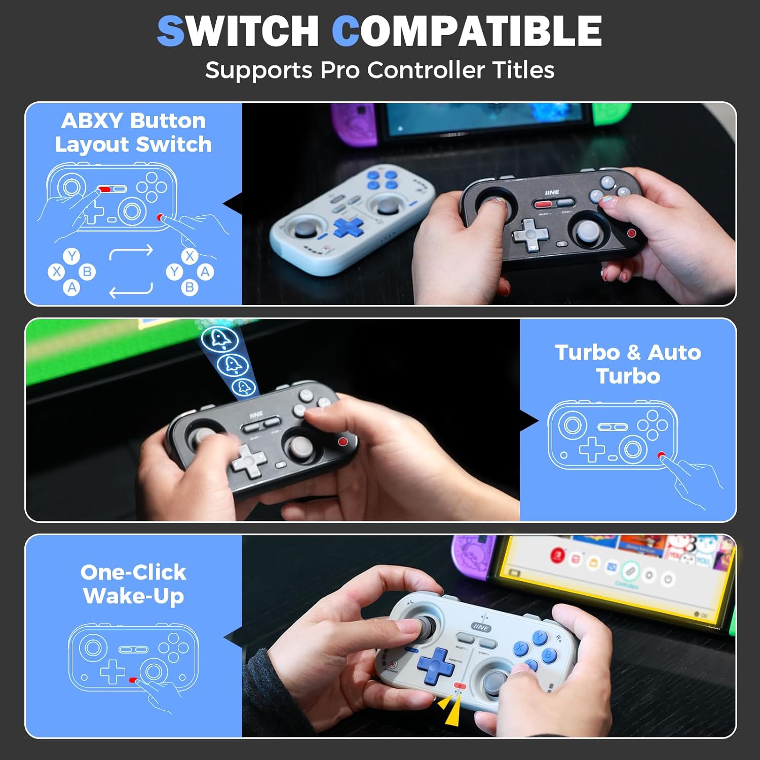 IINE Retro Pocket Wireless Game Controller Grey 1000Hz Polling Rate Hall Effect Joysticks - Image 9