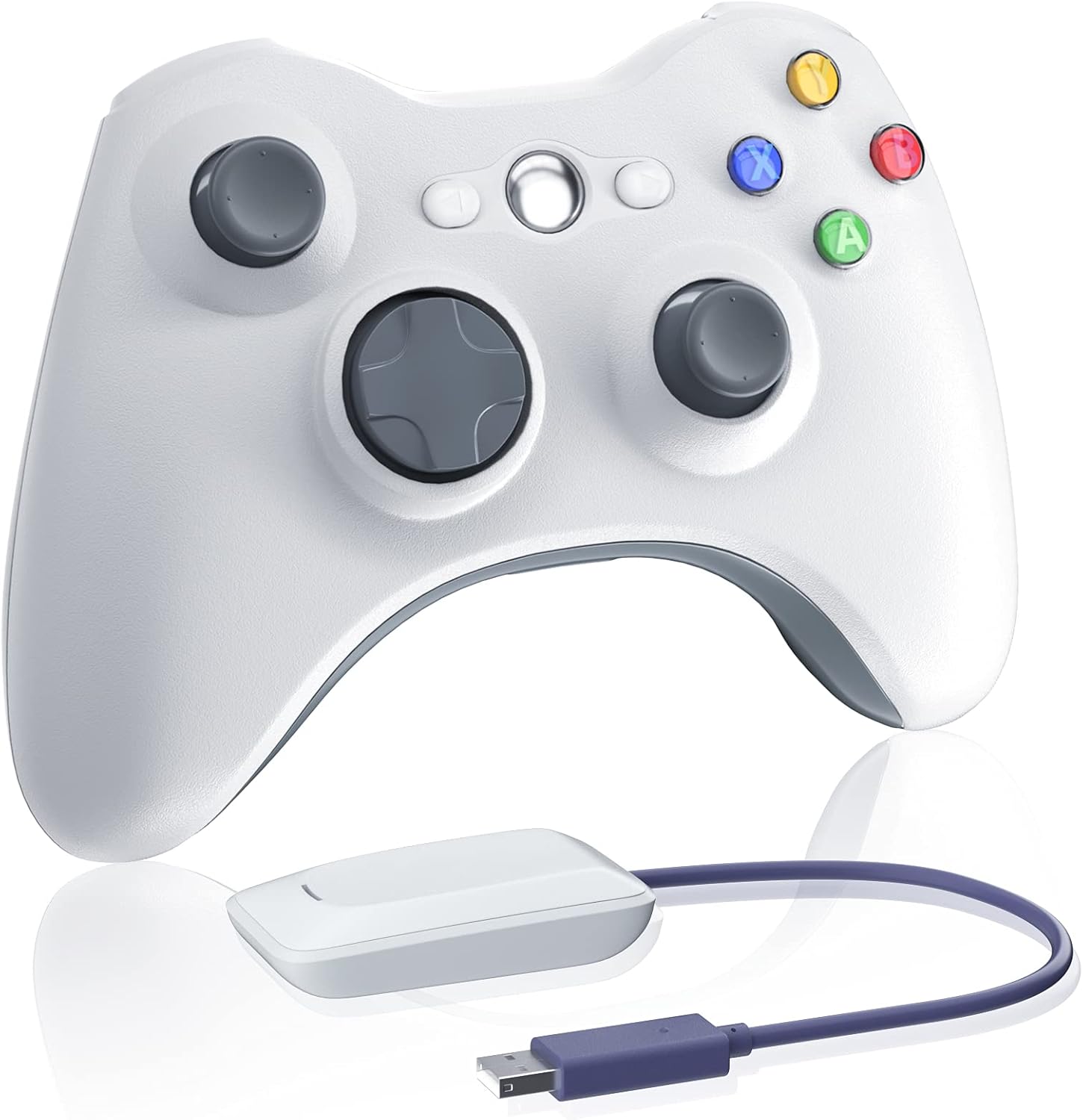 White 2.4GHZ Wireless Controller for Xbox 360 and PC Windows 7-10 with Receiver