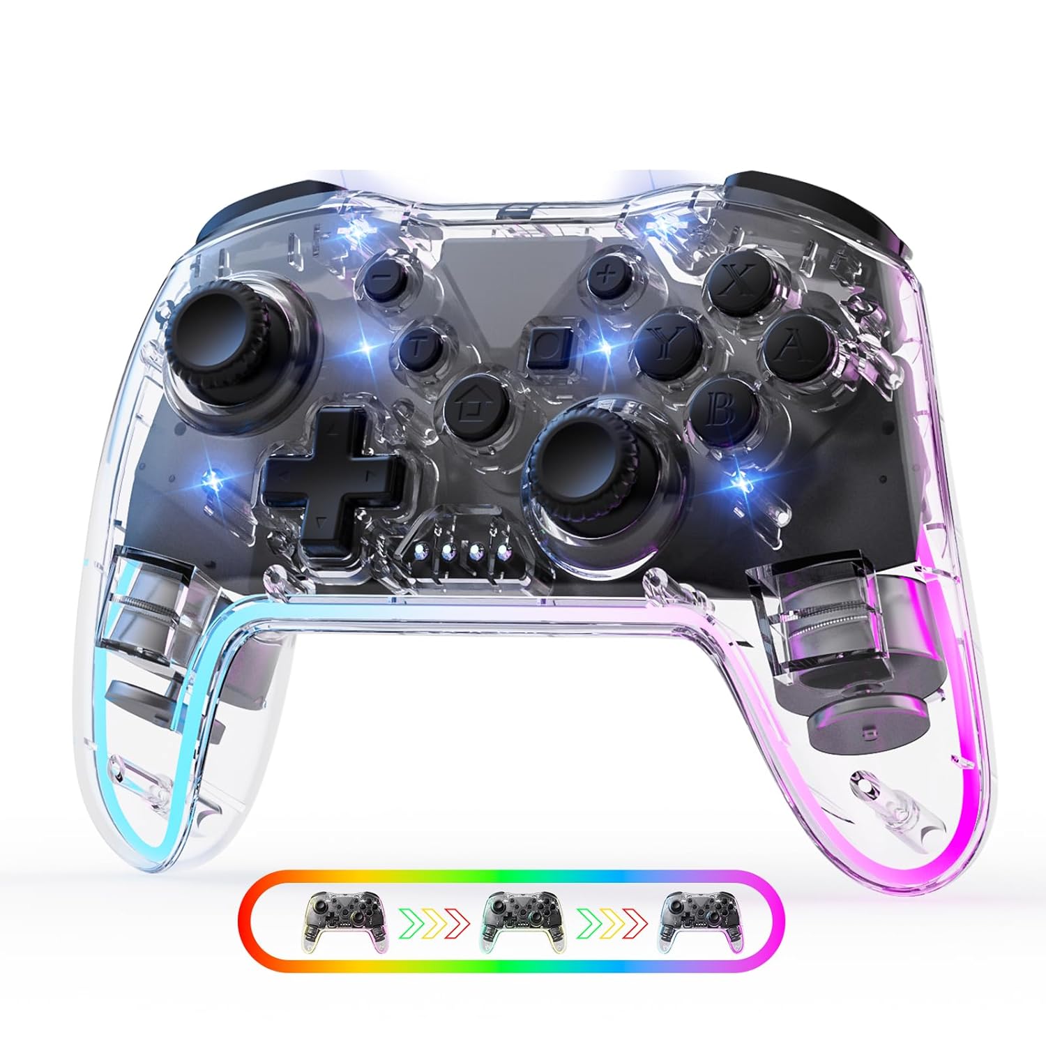 Ergonomic RGB Wireless Controller for Switch Lite OLED PC Android iOS 7 Color Lighting Vibration