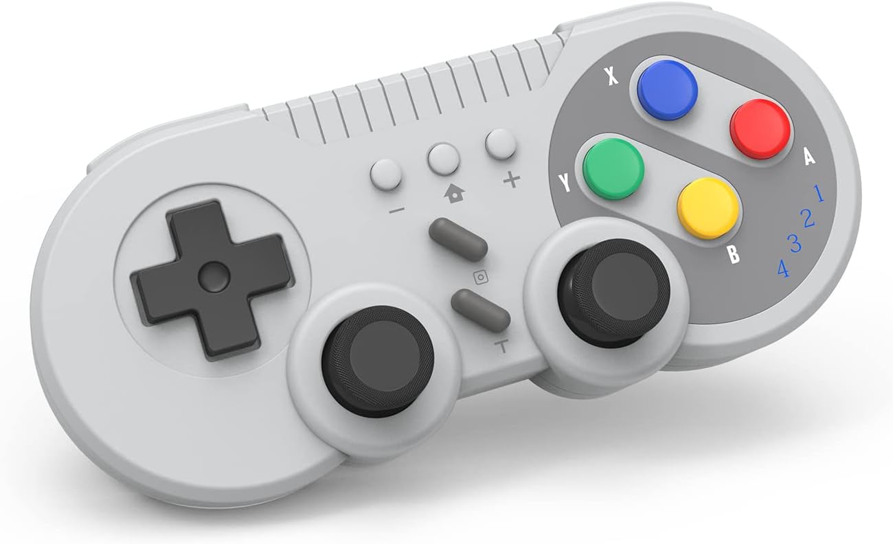 SNES Style Wireless Controller for Switch OLED PC Gray Classic Retro Gaming with Motion Vibration Turbo
