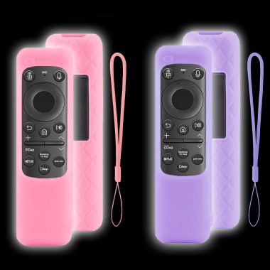 2 Pack Glow Purple & Pink Silicone Remote Covers for Samsung Smart TV BN59-01432J 01432A 01432B