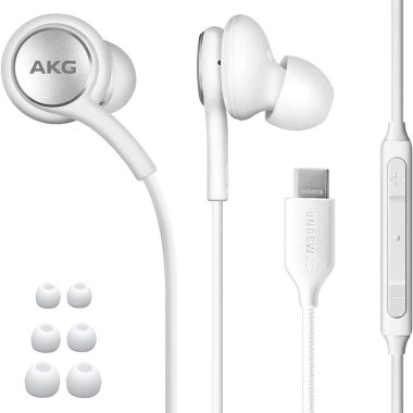 AKG Designed White Braided Cable USB C Earbuds with Mic for Samsung Galaxy S21 S10 S9
