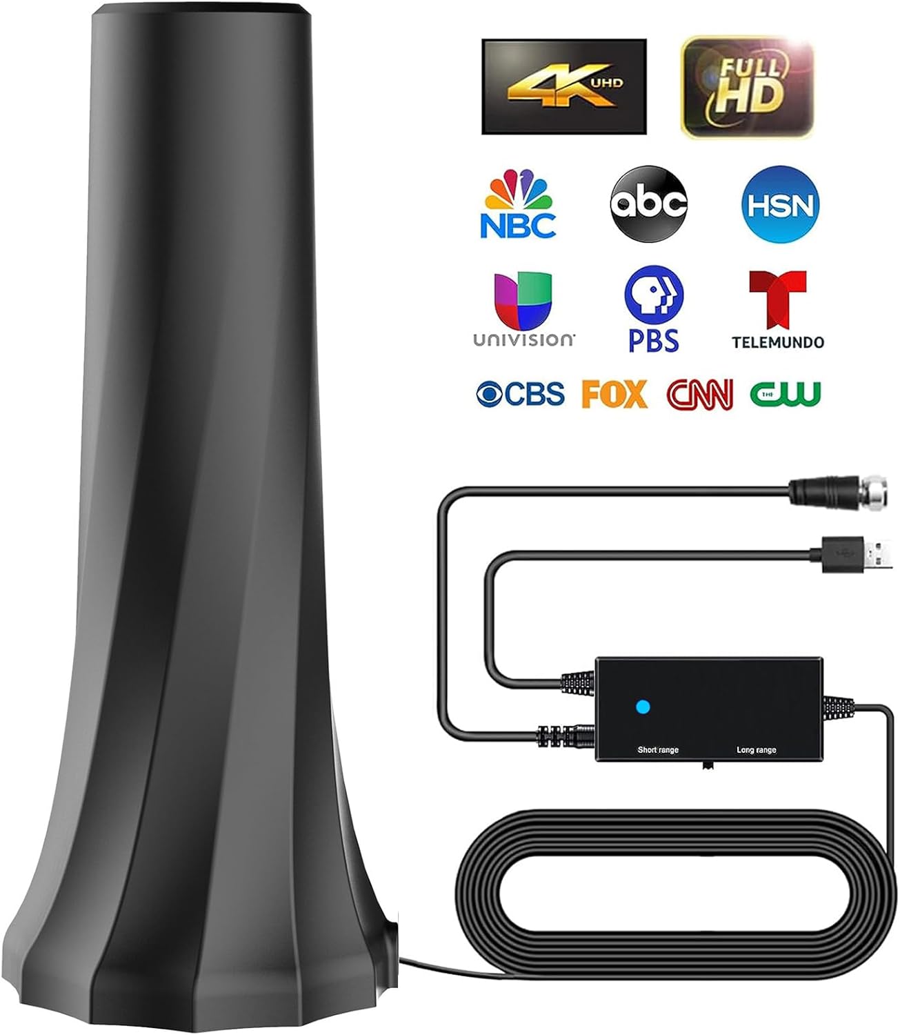 2024 Upgraded 880+ Mile Indoor TV Antenna for 4K 8K 1080p TVs with 20ft Cable