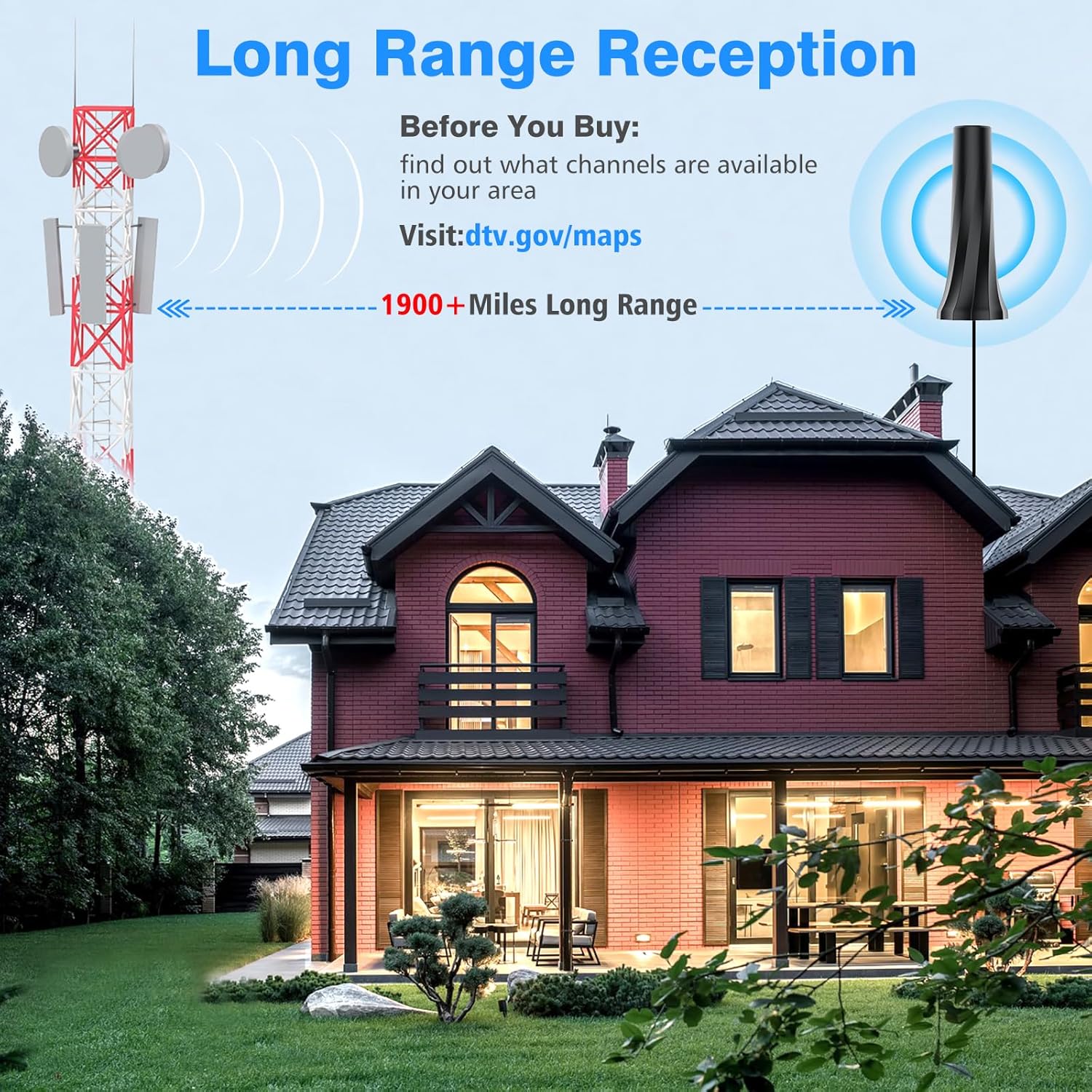 2025 1900+ Mile Range Smart TV Digital Antenna with Amplifier and 25FT Cable Supports 8K 4K 1080p All TVs - Image 5