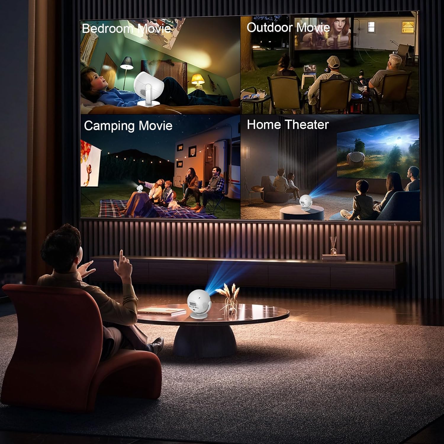 360° Rotatable Mini Smart Portable Projector Wifi Bluetooth 1080P White Electric Focus - Image 6
