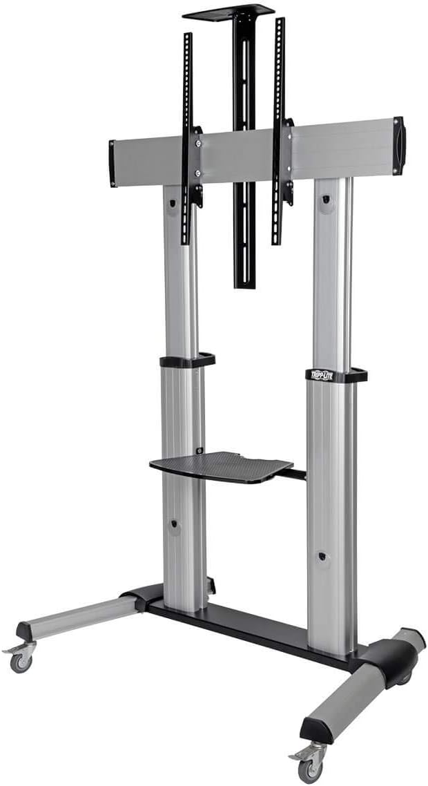 Mobile TV Stand with Mount for 60"–100" Flat Screens, Integrated Shelf, Locking Wheels, Silver - Image 4