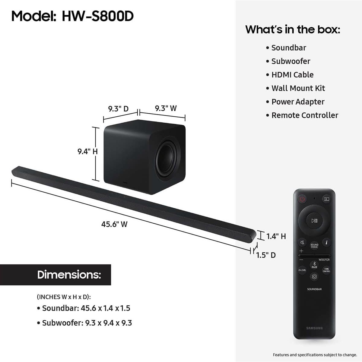 Samsung HW-S800D 3.1.2ch Wireless Dolby Atmos Soundbar Q-Symphony 2024 Model Black 2 Year Warranty Bundle - Image 4