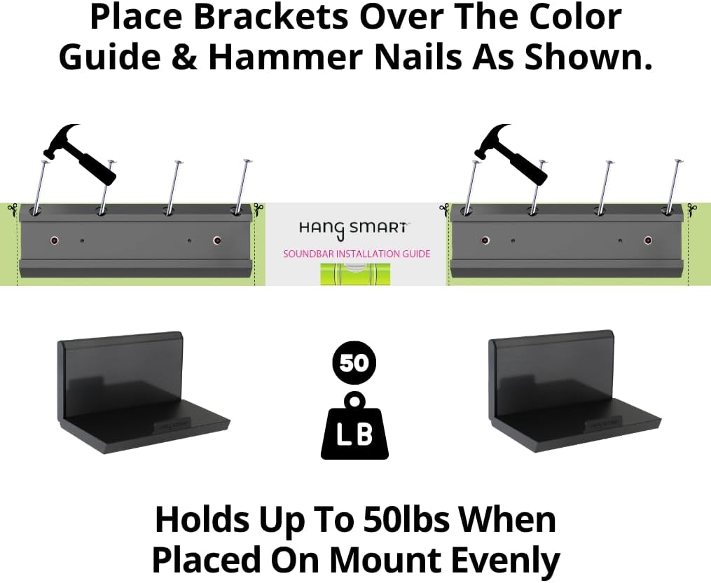 Black Universal Adjustable Soundbar Wall Mount Bracket Holds 50lbs No Studs No Drill Easy Install - Image 3