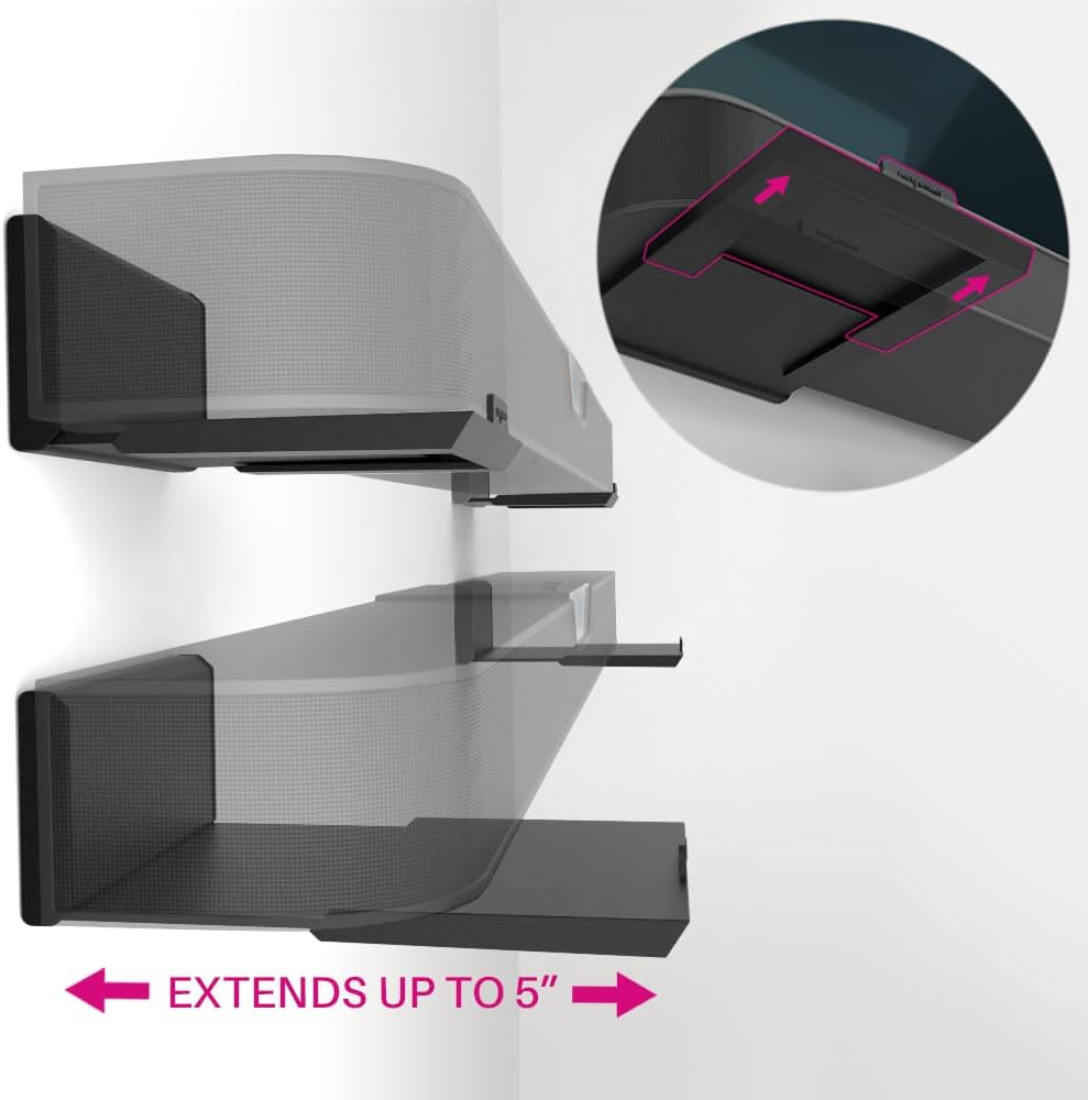 Black Universal Adjustable Soundbar Wall Mount Bracket Holds 50lbs No Studs No Drill Easy Install - Image 4