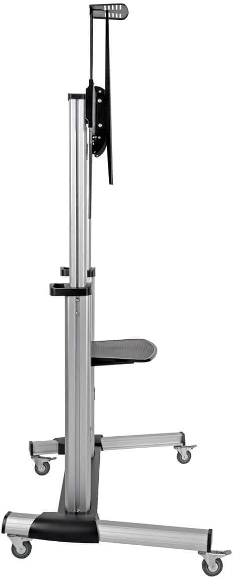 Mobile TV Stand with Mount for 60"–100" Flat Screens, Integrated Shelf, Locking Wheels, Silver - Image 6