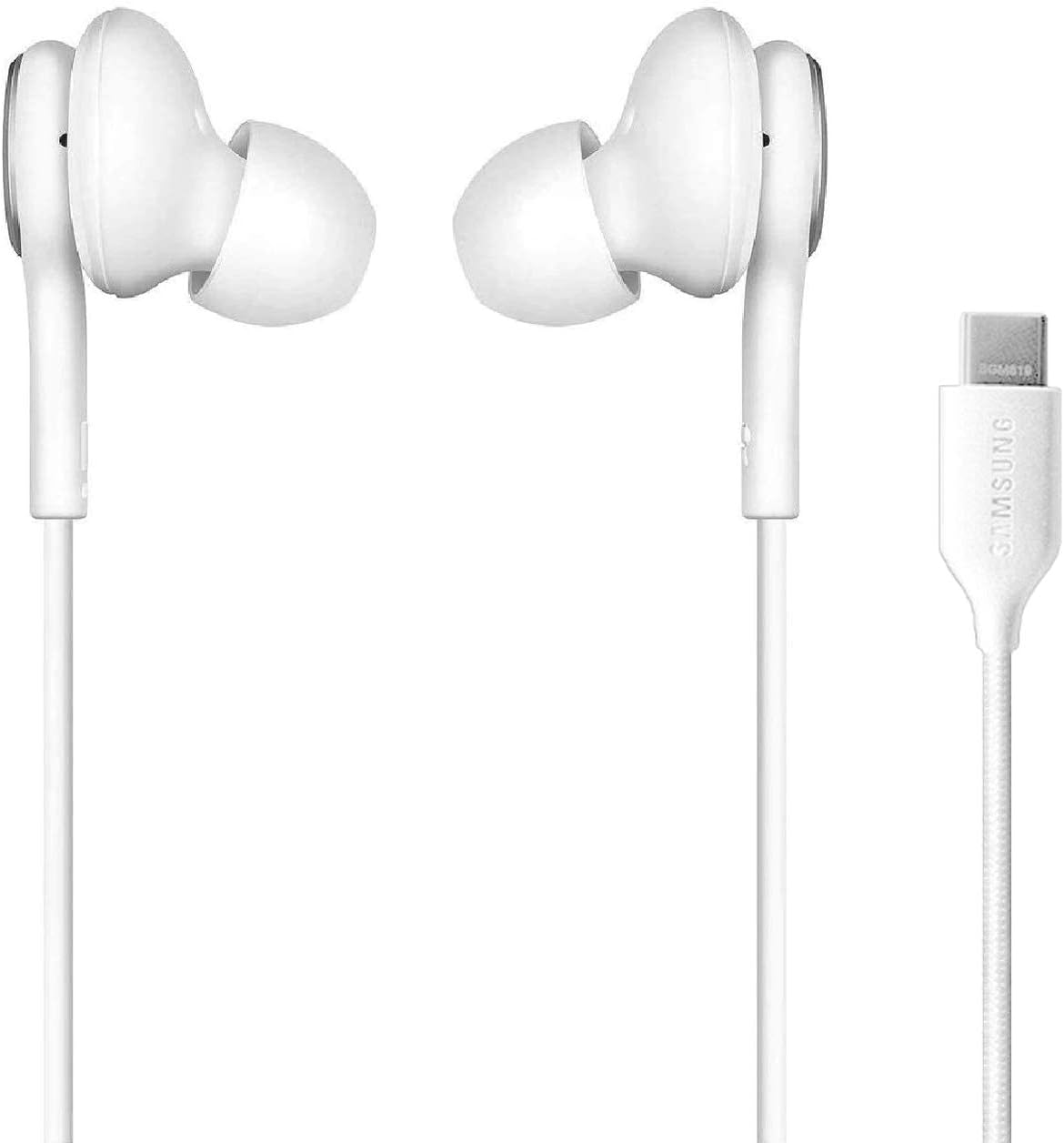 AKG Designed White Braided Cable USB C Earbuds with Mic for Samsung Galaxy S21 S10 S9 - Image 3