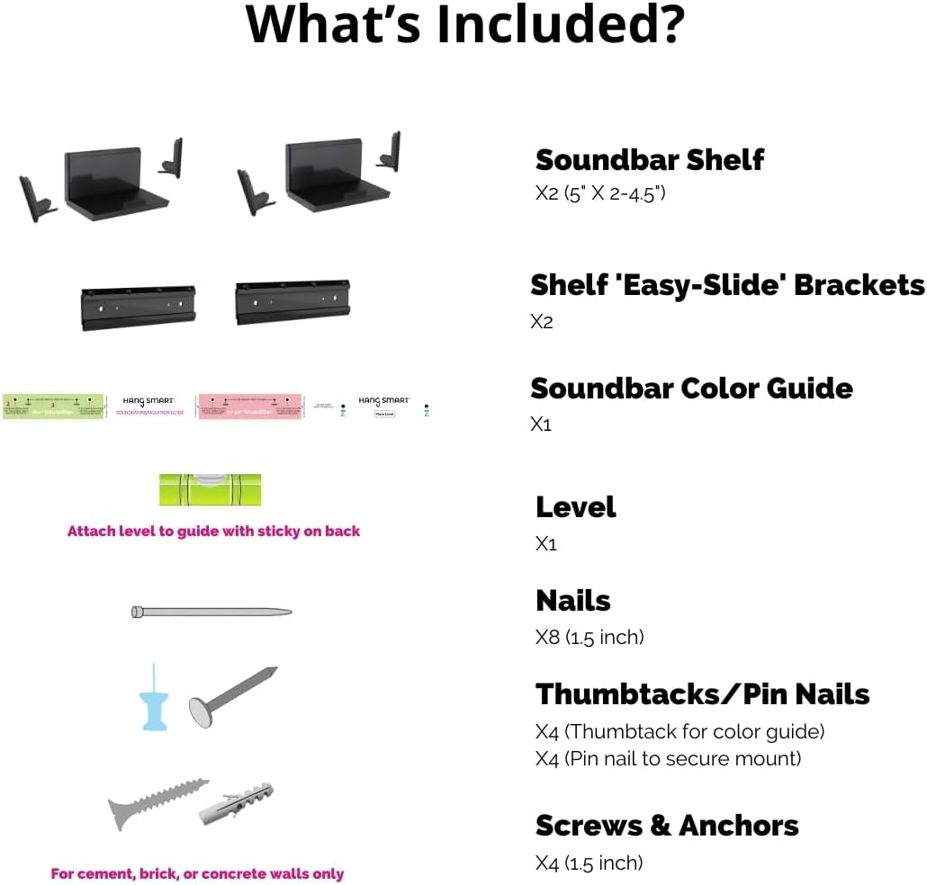 Black Universal Adjustable Soundbar Wall Mount Bracket Holds 50lbs No Studs No Drill Easy Install - Image 2