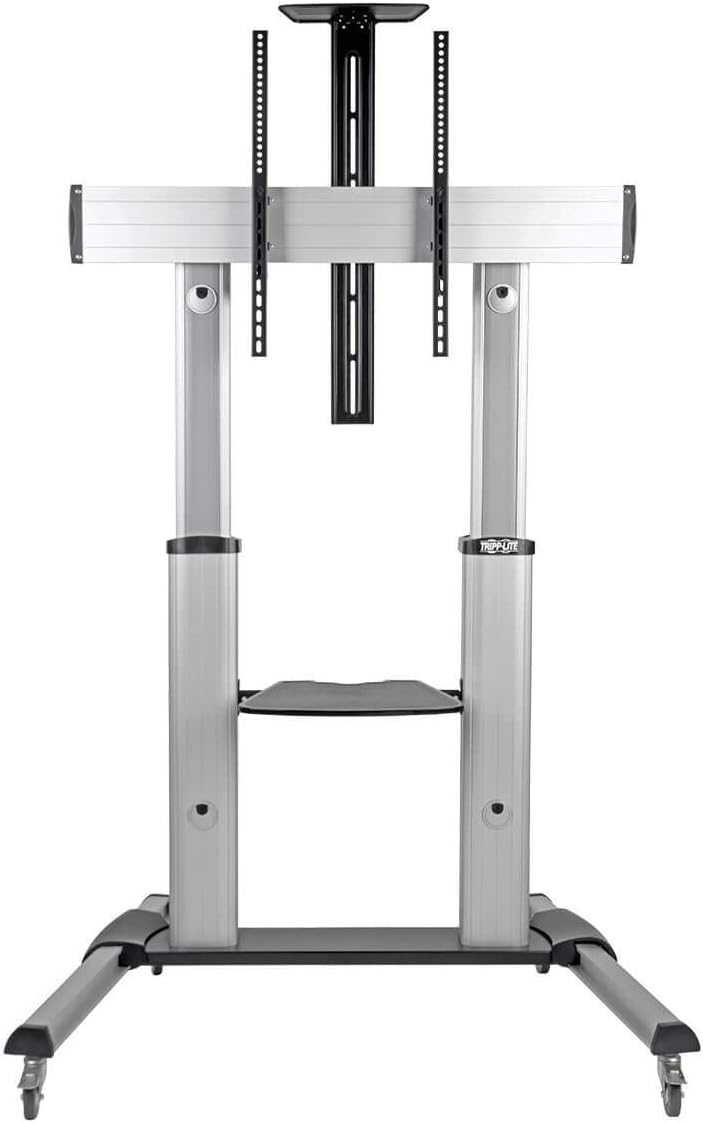Mobile TV Stand with Mount for 60"–100" Flat Screens, Integrated Shelf, Locking Wheels, Silver - Image 5