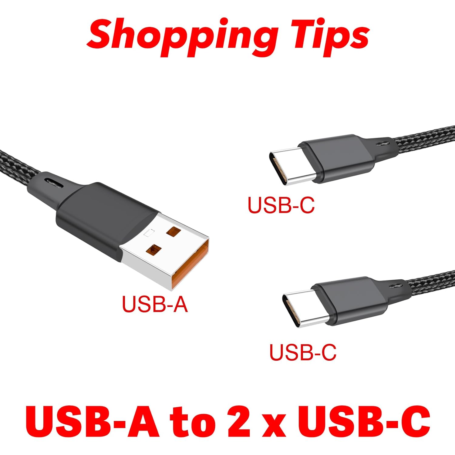 4FT Dual USB-C Splitter Charging Cable 2-in-1 Black for iPhone 16/15 Series, iPad - Image 2