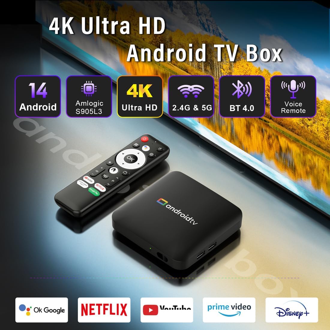 LEFFOT L3 2GB/16GB Android 14 4K Ultra HD TV Box with Voice Remote - Image 2