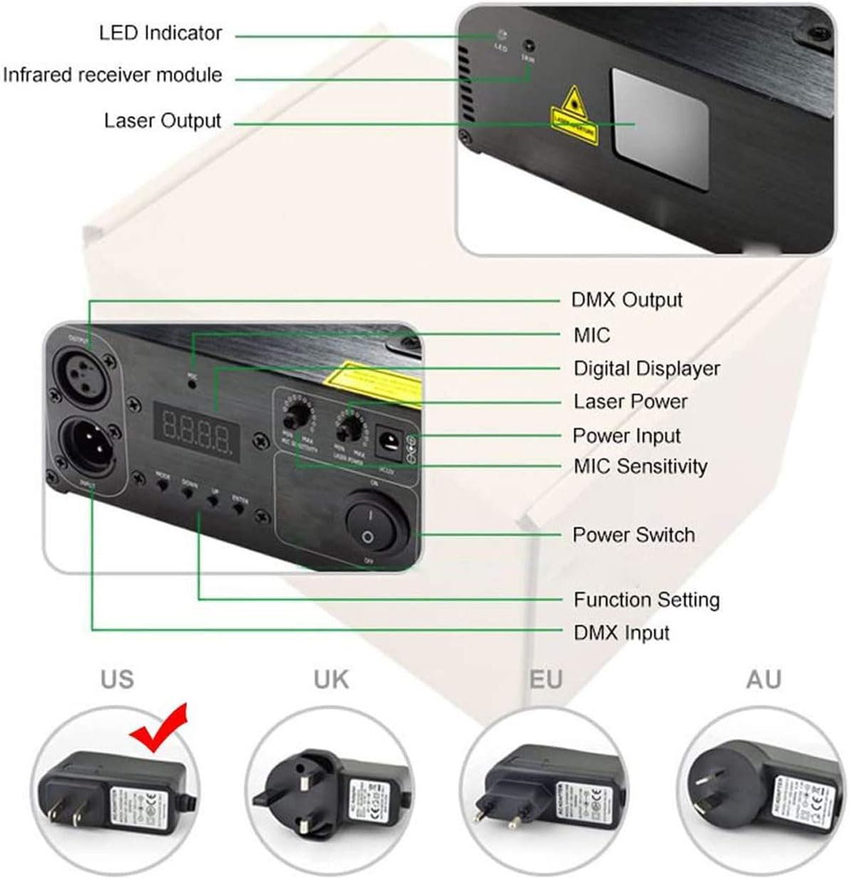 RGY Laser Scanner Beam Effect Indoor Stage Lighting Show with Remote for Parties - Image 3