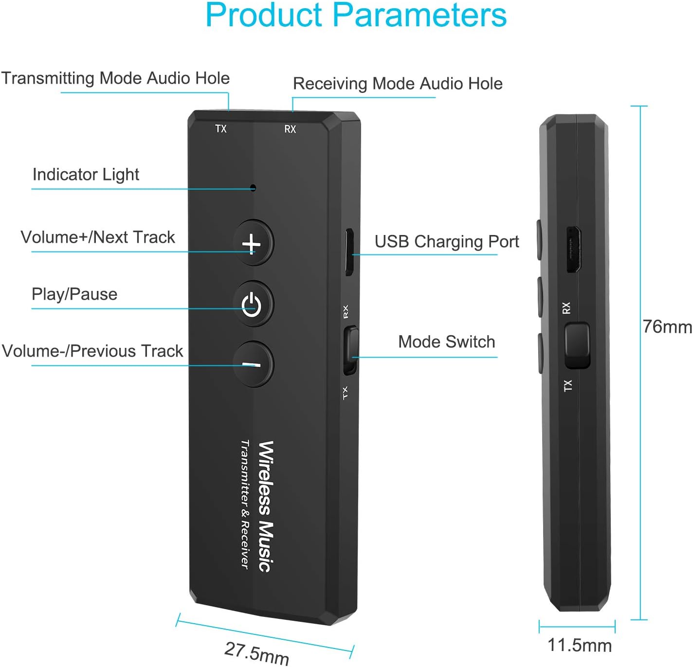 Portable Bluetooth 5.3 Transmitter Receiver 3-in-1 Wireless Audio Adapter for TV PC Car - Image 7