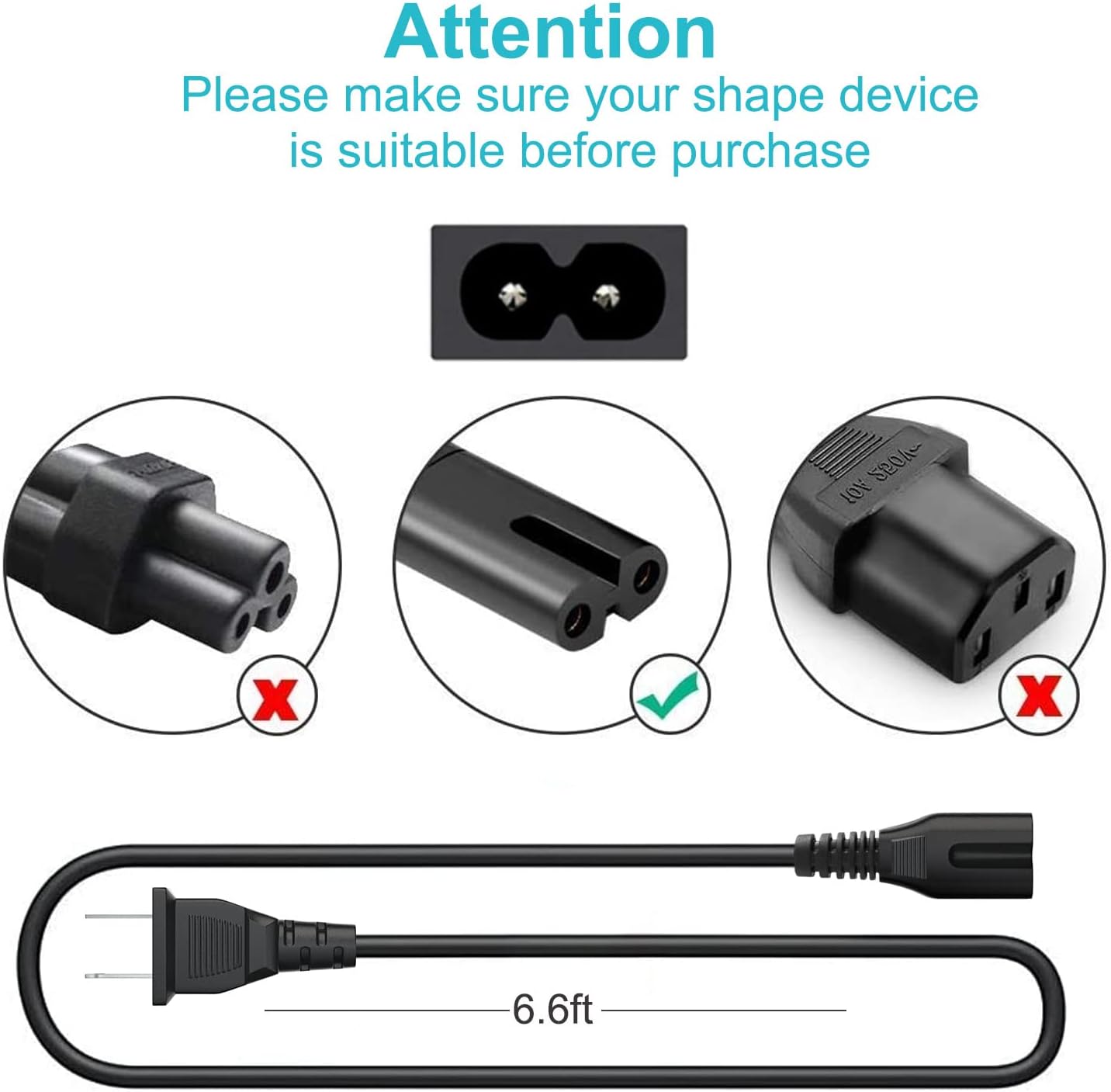 2 Prong AC Power Cable Cord Replacement for TCL Roku Smart LED TVs 24-85 Inch - Image 4
