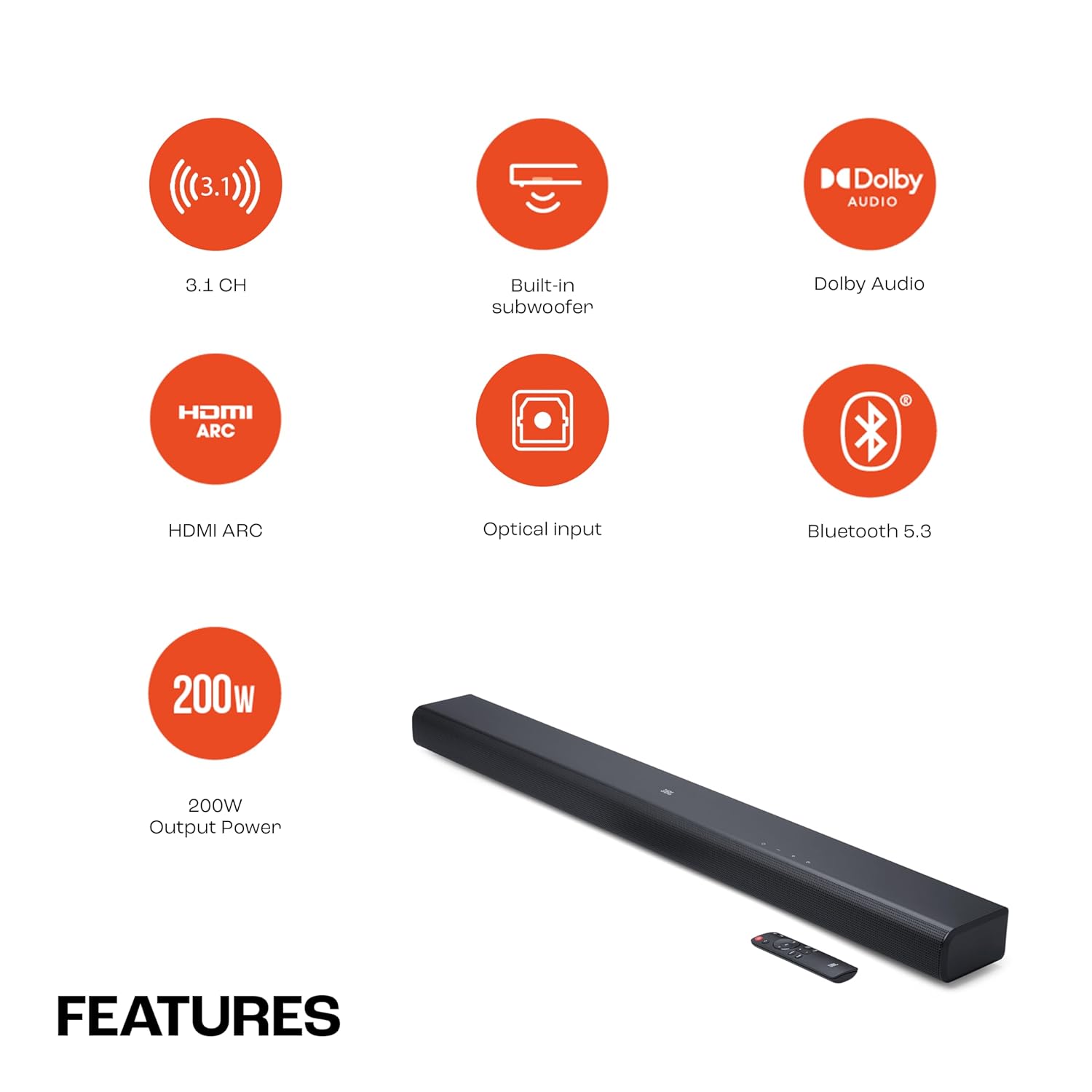 JBL Cinema SB510 3.1 Channel Soundbar 200W Built-in Subwoofer Dolby Audio HDMI eARC Bluetooth Optical - Image 2