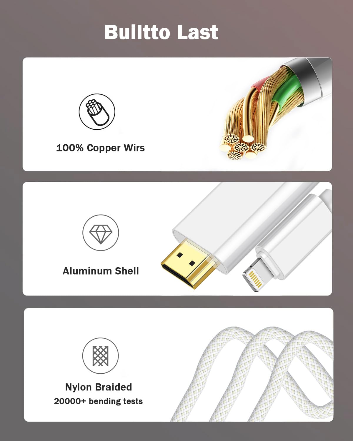 MFi Certified 6.6ft HDMI Cable for iPhone and iPad, 1080P HD Sync Video and Sound, Plug and Play - Image 6