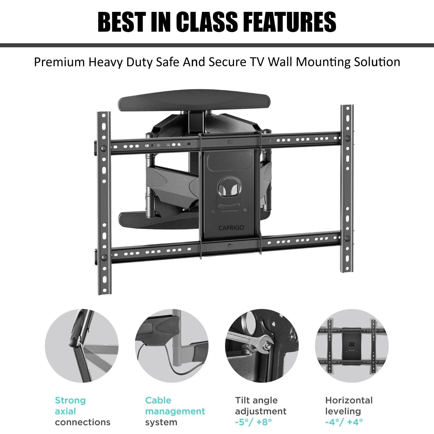 Caprigo 55-85 Inch Full Motion Dual Arm Heavy Duty TV Wall Mount Swivel Tilt - Image 9