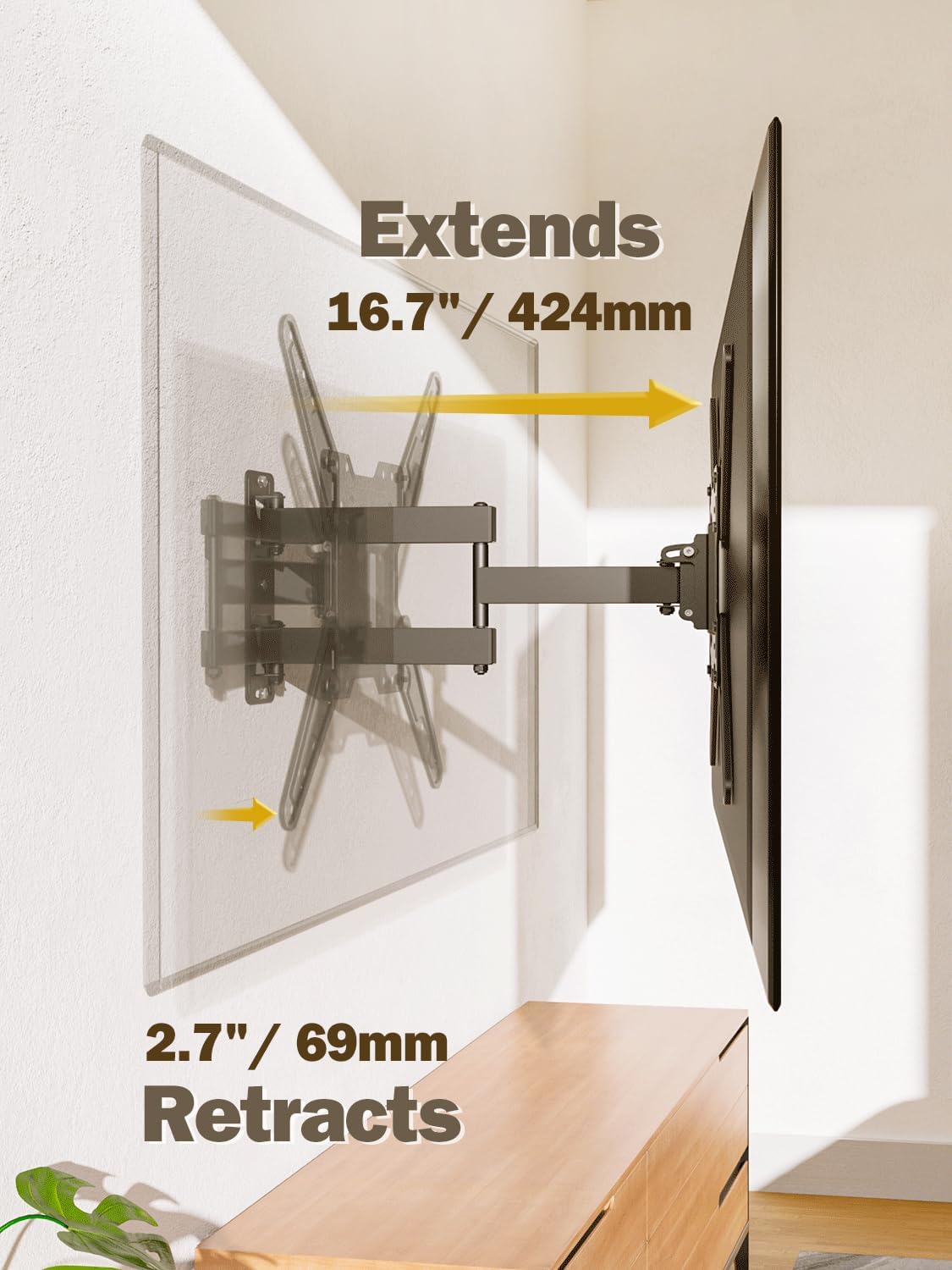 Mounting Dream Full Motion TV Wall Mount for 26-55 Inch TVs, 77lbs Capacity, Swivel Tilt Bracket - Image 2