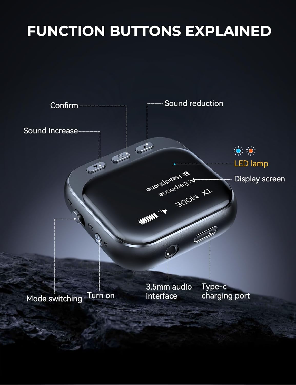 JOYROOM 30-Hour Rechargeable OLED Bluetooth 5.4 Transmitter Receiver for Dual Airpods 400mAh - Image 6