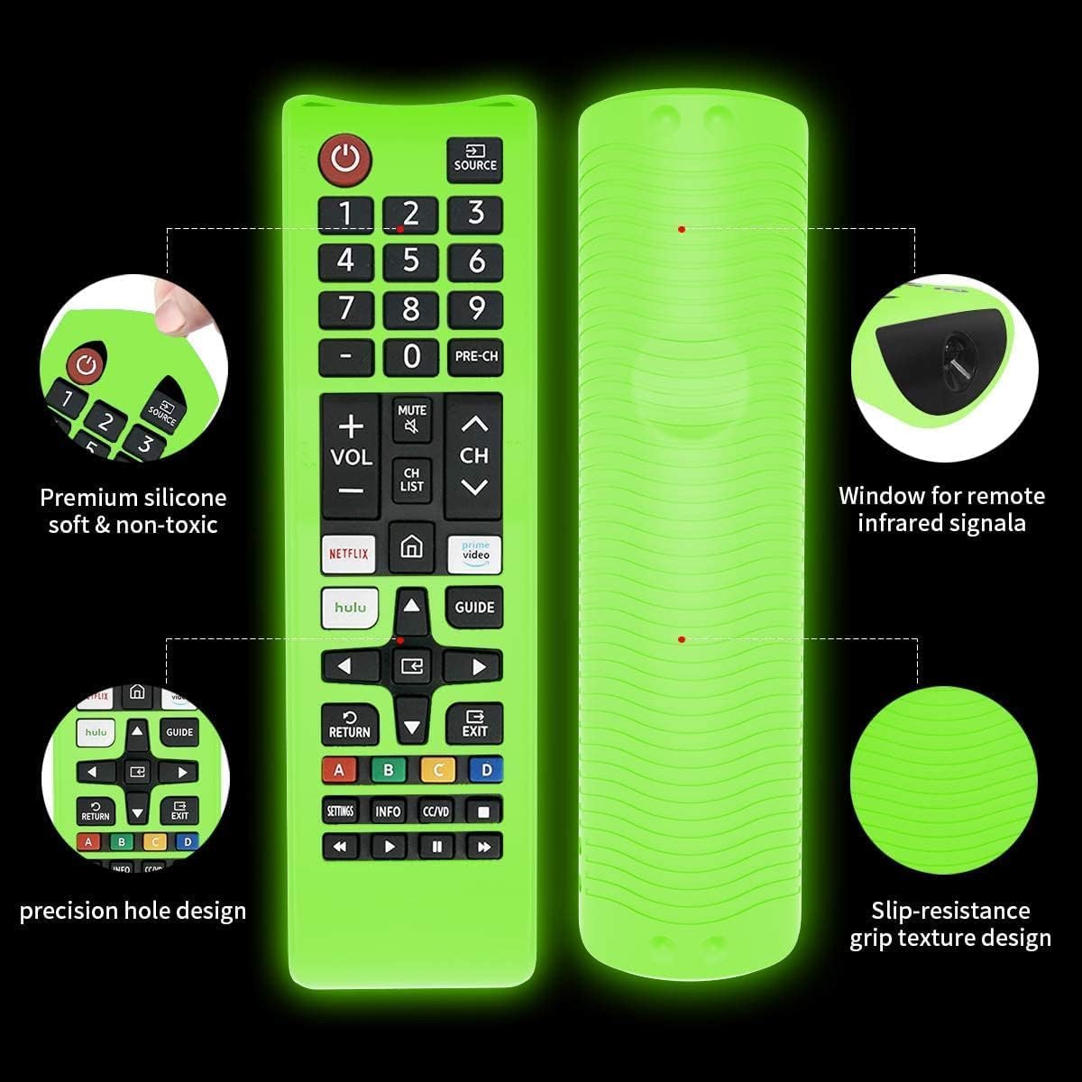 Alquar 2 Piece Shockproof Silicone Protective Case for Samsung Smart TV Remote BN59 Series with Lanyard Blue and Glowing Green - Image 3