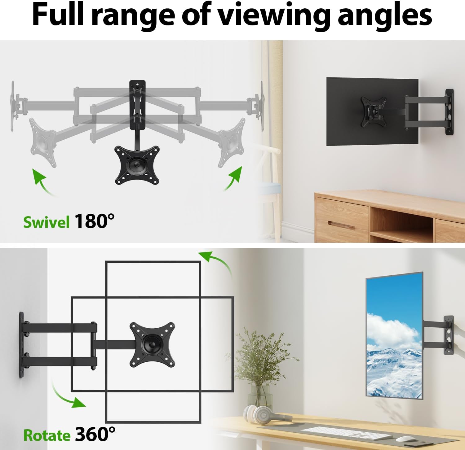 USX MOUNT Single Stud TV Wall Mount for 13-32 Inch TVs, Full Motion Swivel Tilt Articulating Bracket, 33LBS Capacity - Image 3