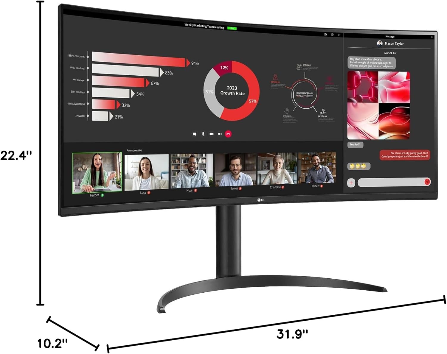 LG 34WR55QC-B 34 Inch Curved UltraWide WQHD HDR 10 Monitor 100Hz USB-C - Image 10