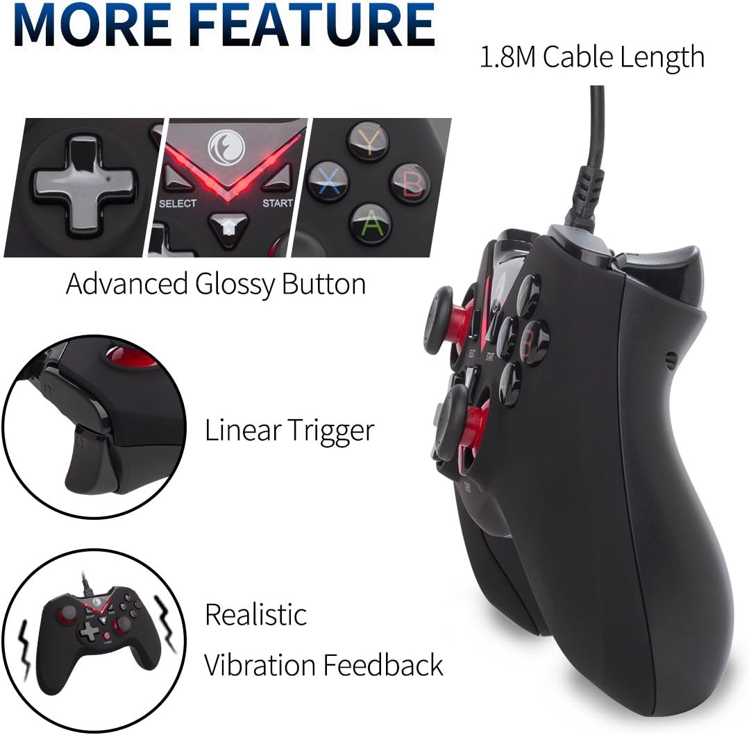 V-one Red Wired USB Gaming Controller Gamepad Joystick for PC, Steam, Android, PS3 - Image 5