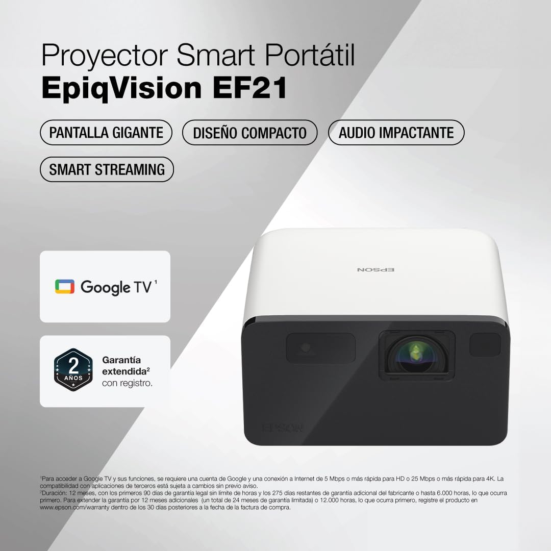 Epson EpiqVision Mini EF21 White Portable Smart Laser Projector 1000 Lumens FHD 1080p HDR 3LCD Google TV - Image 4