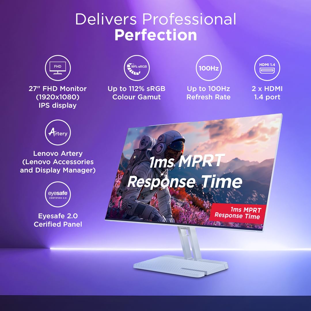 Lenovo L27i-4A 27 Inch FHD IPS 100Hz 1ms FreeSync Monitor Cloud Grey - Image 3