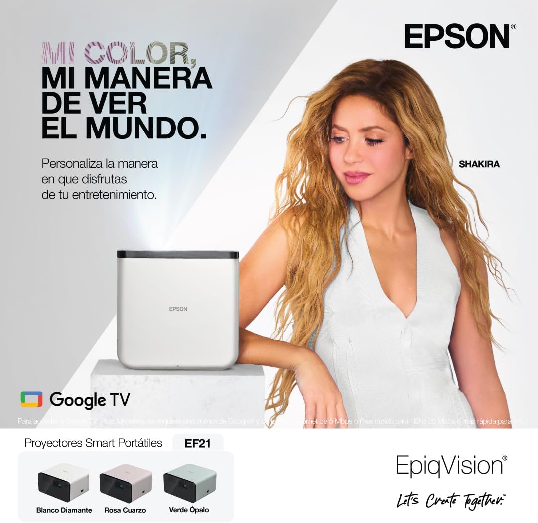Epson EpiqVision Mini EF21 White Portable Smart Laser Projector 1000 Lumens FHD 1080p HDR 3LCD Google TV - Image 2