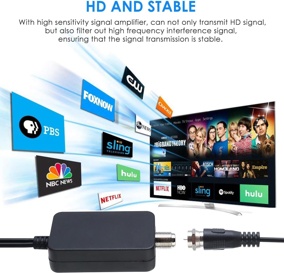 Amplified HD Digital TV Antenna with Signal Booster, 4K 1080p Reception, Black, Includes Coax Cable - Image 7