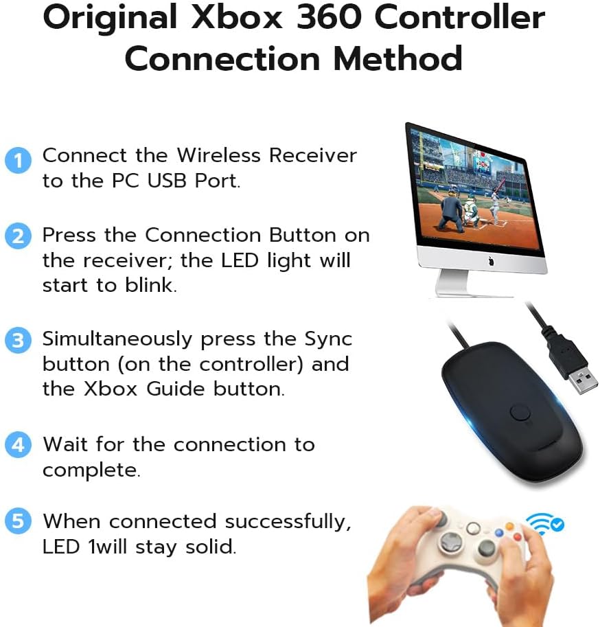 Mcbazel Wireless USB 2.0 Gaming Receiver Adapter for Xbox 360 PC Laptop - Black - Image 5