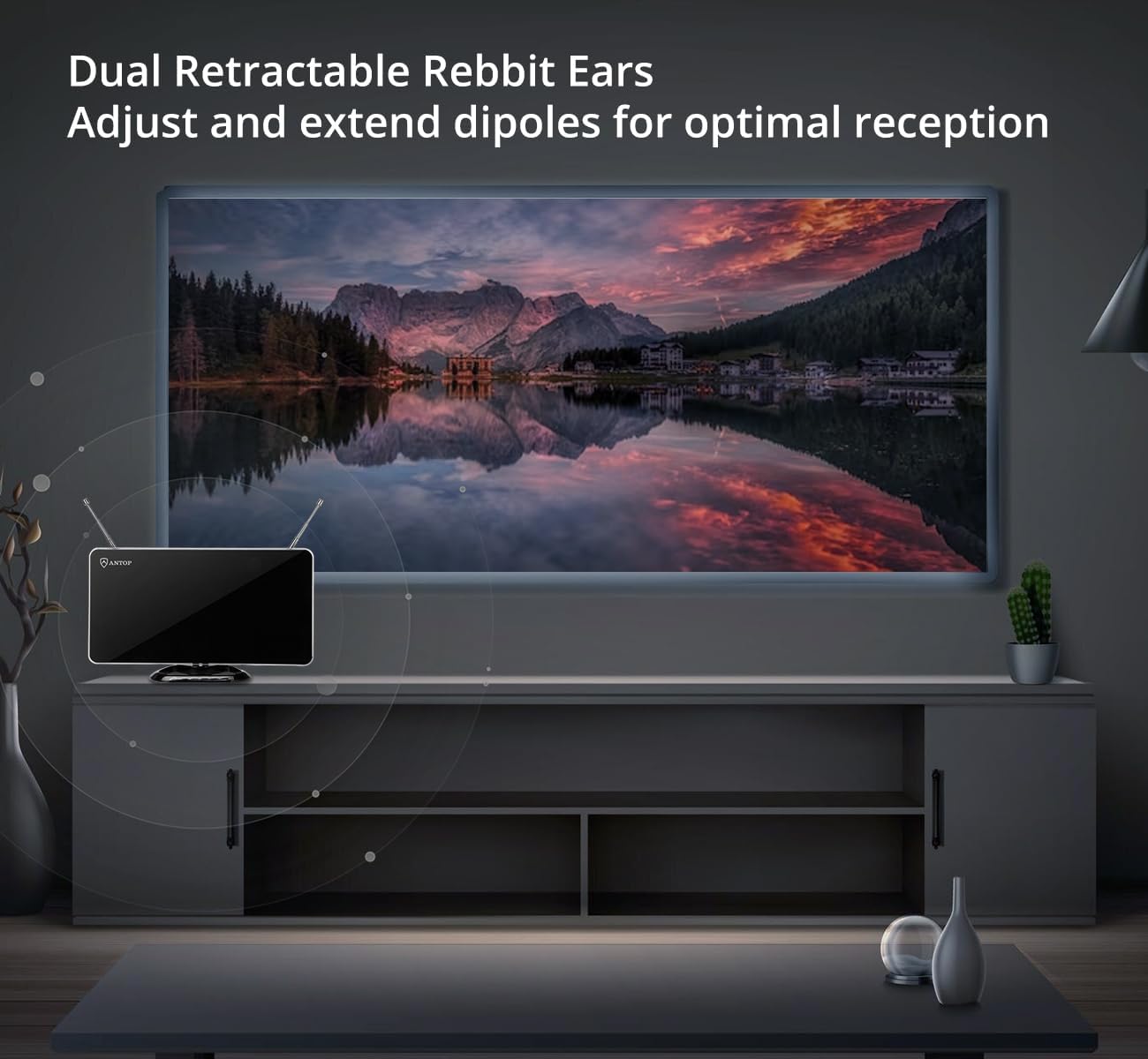 Antop Indoor HDTV Rabbit Ears Digital TV Antenna with Smartpass Amplifier 10ft Cable - Image 4