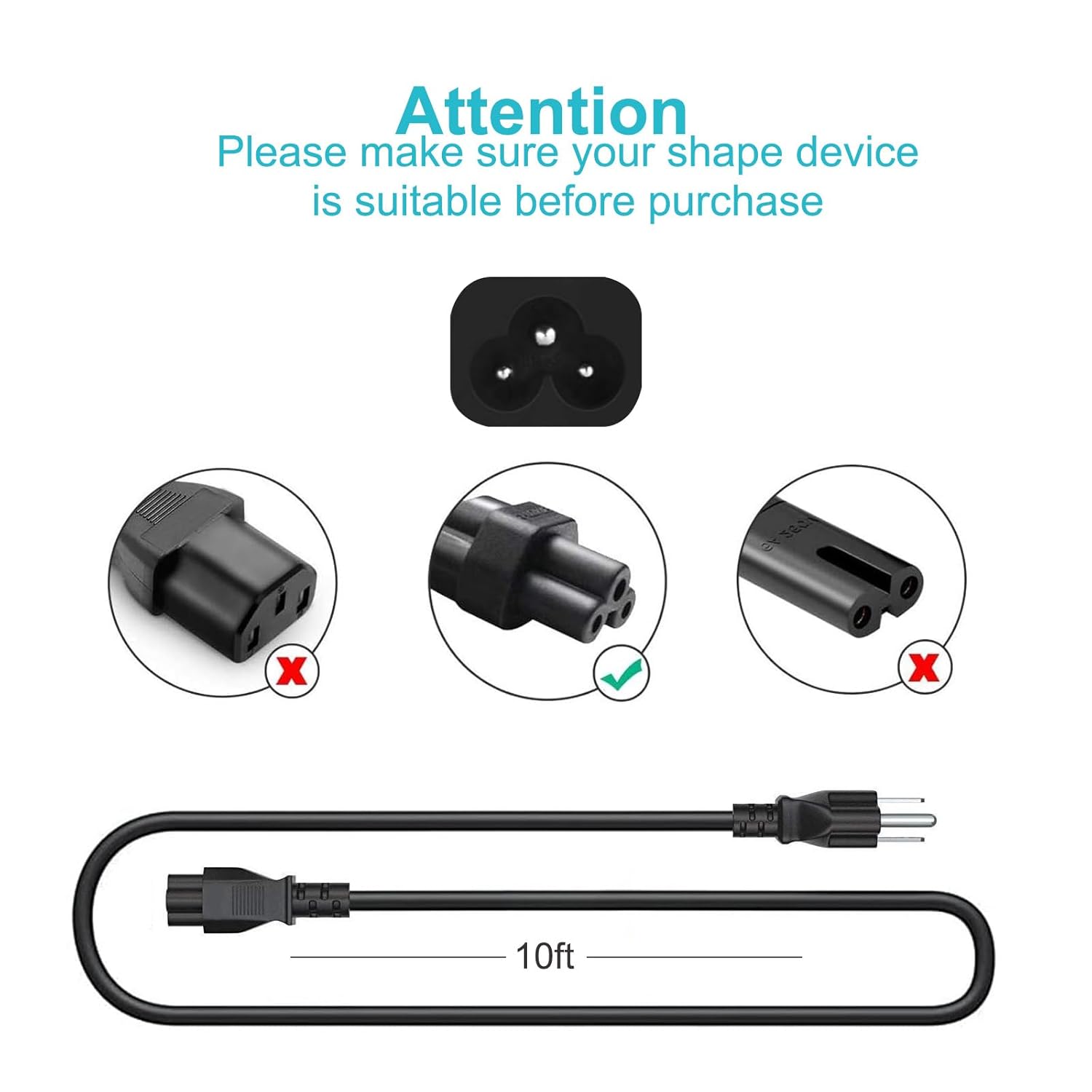 3 Prong AC Power Cord for LG Smart TVs Laptops Monitors C5 Cable 6ft - Image 2